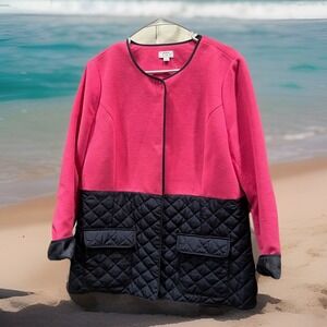 y2k CROWN & IVY  Pink Quilted Jacket‎ Coat Top Women M Colorblock Snap Pockets